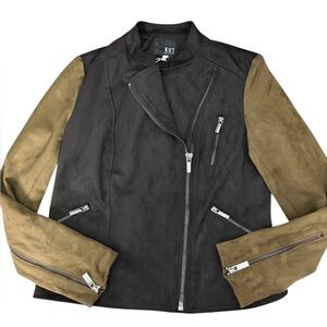 KUT FROM THE KLOTH TWO TONE FAUX SUEDE MOTO JACKET SIZE SMALL